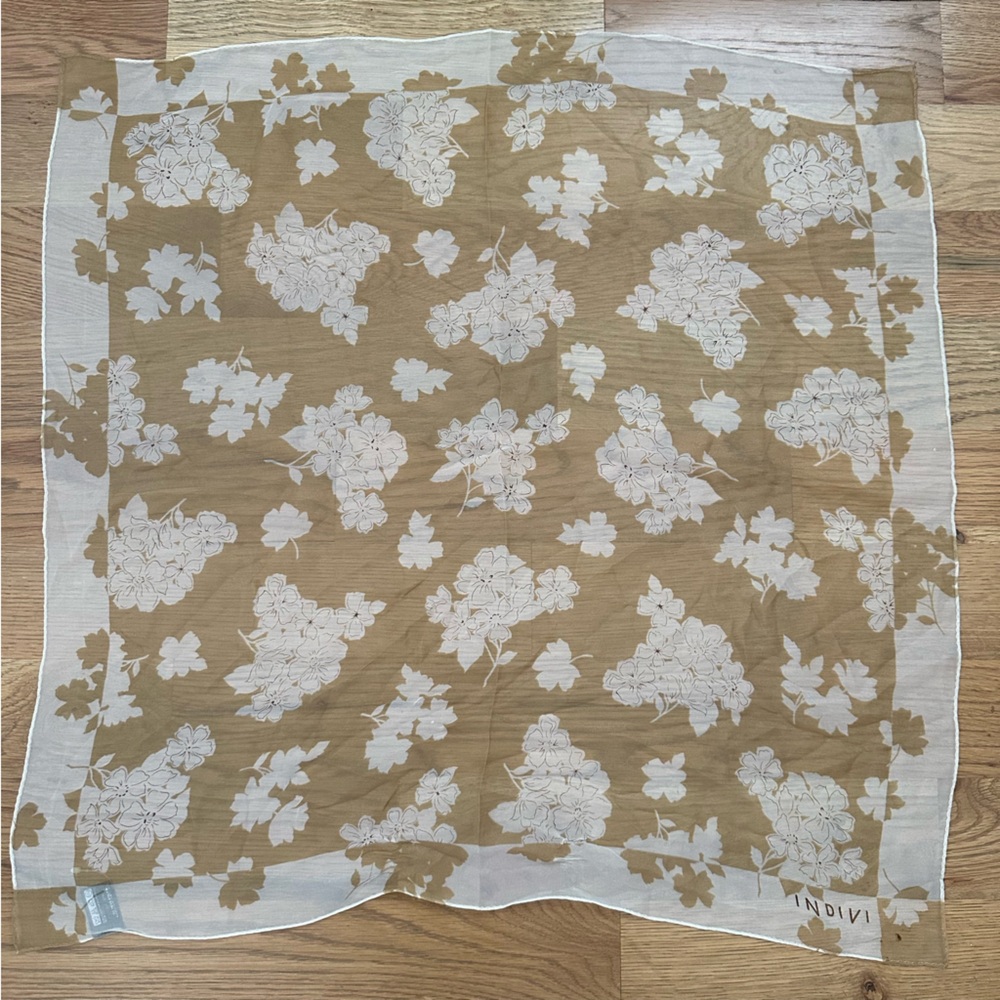 INDIVI Silk Scarf- White and gold floral.